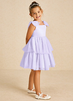 Azazie Vanellope vestidos de niña de las flores Vestido de Lila de Tul de Corte En A con Lazo image1