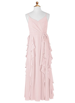 Azazie Peyton Junior Blushing Pink A-Line V-Neck Cascading Ruffles Chiffon Dress image6