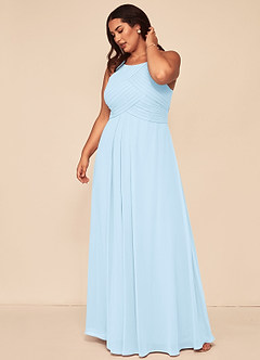 Azazie Ginger Bridesmaid Dresses Sky Blue A-Line Halter Pleated Chiffon Dress image12