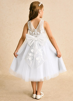 Azazie Lina Blumenmädchenkleider Ballkleid Spitze Kleid Elfenbein Weiß image1