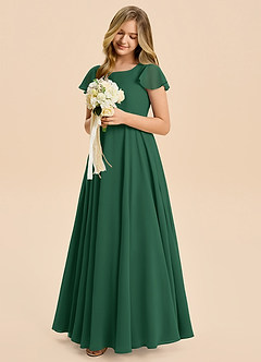 Azazie Cady Junior Dark Green A-Line Pleated Chiffon Dress image4