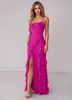 Azazie Malia Bridesmaid Dresses Fuchsia Sheath Ruched Chiffon Dress image6