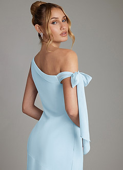 Azazie Aylin Bridesmaid Dresses Sky Blue Sheath Off the Shoulder Chiffon Dress image7
