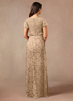Azazie Lehi Mother of the Bride Dresses Champagne A-Line Boatneck Floral Burnout Dress image2