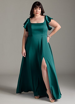 Azazie Bondi Bridesmaid Dresses Peacock A-Line Bow Stretch Satin Dress image7