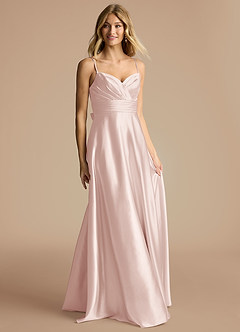 Azazie Oliana Bridesmaid Dresses Blushing Pink A-Line Pleated Metallic Satin Dress image4