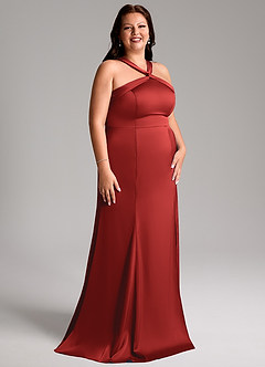 Azazie Rue Bridesmaid Dresses Pomegranate A-Line Pleated Stretch Satin Dress image12