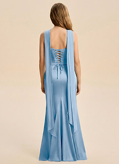 Azazie Sorrel Junior Powder Blue Mermaid Ruched Stretch Satin Dress image2