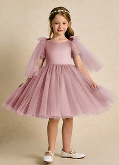 Azazie Duchess Robe Demoiselle D'honneur Fillette Robe Trapèze en Tulle avec manches Rose Poussiéreuse image5