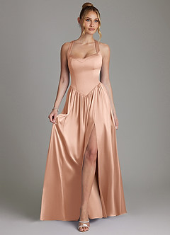 Azazie Francis Bridesmaid Dresses Rose Gold A-Line Corset Stretch Satin Dress image3