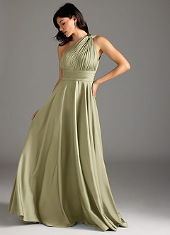 Azazie Charlize Robes de demoiselle d'honneur Robe Trapèze en Satin extensible Ue épaule Pistache image5