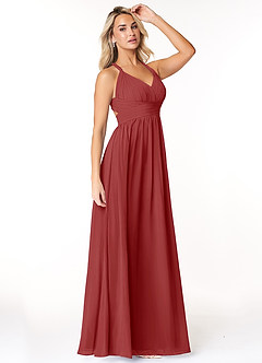 Azazie Ashia Bridesmaid Dresses Rust A-Line Pleated Chiffon Dress image4