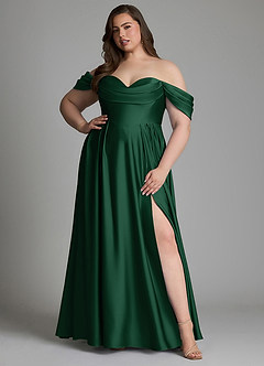 Azazie Loisa Bridesmaid Dresses Dark Green A-Line Off the Shoulder Stretch Satin Dress image12
