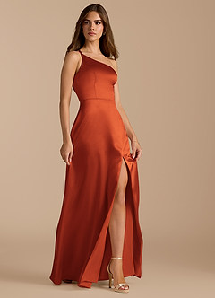 Azazie Trina Bridesmaid Dresses Paprika A-Line One Shoulder Metallic Satin Dress image6