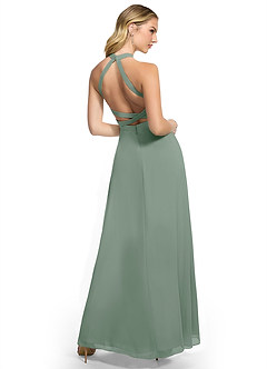 Azazie Clarice Robes de demoiselle d'honneur Robe Trapèze en Mousseline de soie Dos nu Sauge D'argent image4