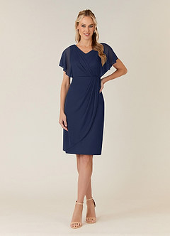 Azazie Waverly Mother of the Bride Dresses Dark Navy Sheath Pleated Mesh Dress image1