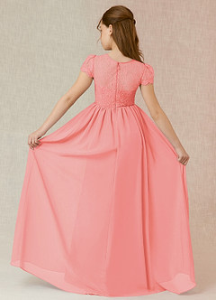 Azazie Delevingne Junior Coral A-Line Lace Chiffon Dress image2