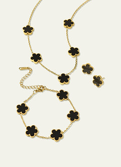 front Smyckeset med femklöver i 18K guldplätering i rostfritt stål