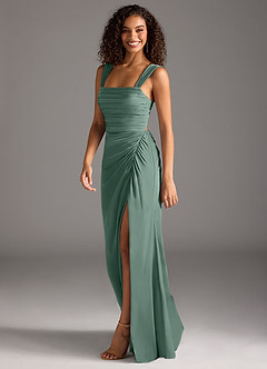 Azazie Jesaphine Bridesmaid Dresses Eucalyptus Sheath Bow Stretch Satin Dress image6