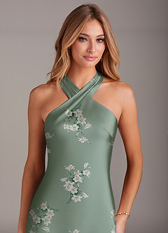 Azazie Doretta Brudtärnklänningar Klänning av Sjöjungfru i Stretch Satin Plisserad Agave Lilly Blommor image5