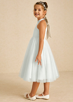 Azazie Dora Flower Girl Dresses Ivory Champagne A-Line Bow Tulle Dress image4