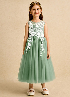 Azazie Sundae Flower Girl Dresses Matcha Ball-Gown Lace Dress image7
