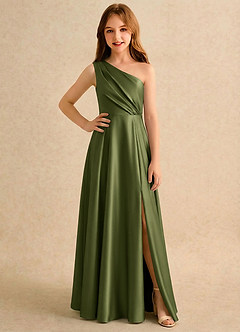 Azazie Puddles Girls Formal Flower Girl Klänningar Klä A-Line i Stretch Satin Ena axeln image1