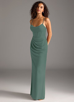 Azazie Mai Bridesmaid Dresses Eucalyptus Sheath Pleated Mesh Dress image1