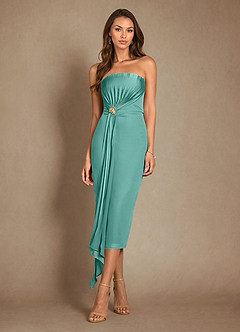 Azazie Dinanta Mother of the Bride Dresses Aqua Column Pleated Chiffon Dress image4