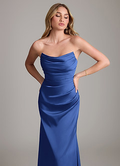 Azazie Lucille Bridesmaid Dresses Royal Blue Mermaid Strapless Stretch Satin Convertible Dress image6