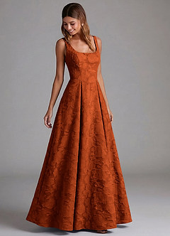 Azazie Amalie Bridesmaid Dresses Paprika A-Line Pleated Floral Burnout Dress image5