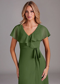 Azazie Lainey Bridesmaid Dresses Olive A-Line with Pockets Chiffon Dress image6