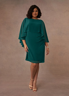 Azazie Mirra Mother of the Bride Dresses Peacock Sheath Scoop Pleated Chiffon Dress image7