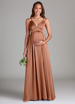 Azazie Emree Brautjungfernkleider für Schwangere A-Linie mit Taschen Stretch-Satin Bodenlänge Kleid image1