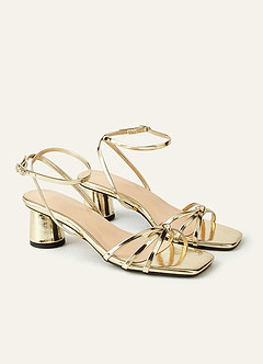 front Metallic Knotted Ankle Strap Mid-Heel Sandals