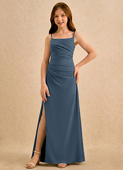 Azazie Cannoli Girls Formal Blumenmädchenkleider A-Linie Plissee Chiffon Kleid Neptunblau image5