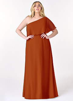 Azazie Lizzy Final Sale Paprika A-Line One Shoulder Chiffon Dress image8