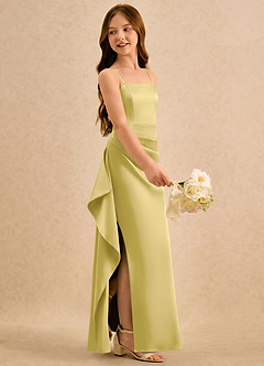 Azazie Cannoli Girls Formal Flower Girl Dresses Canary A-Line Pleated Stretch Satin Dress image4