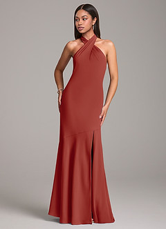 Azazie Lorena Bridesmaid Dresses Terracotta Mermaid Pleated Chiffon Dress image4