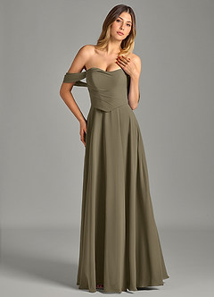 Azazie Chelsey Vestidos de damas de honor Vestido de Verde Sauce de Gasa de Corte en A Convertible con Vestidos sin tirantes image4