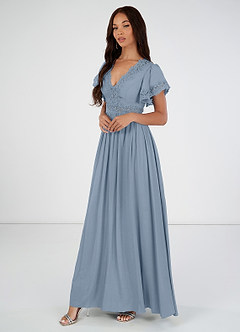 Azazie Tulum Vente finale Robe A-ligne en Viscose Dentelle Bleu Poussiéreux image1