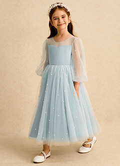 Azazie Trudy Flower Girl Dresses Mist Ball-Gown Sweetheart Neckline Tulle Dress image4