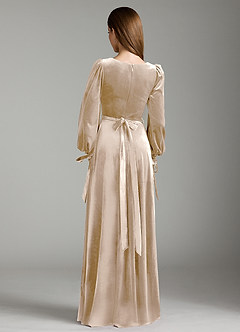 Azazie Leonia Robes de demoiselle d'honneur Robe Trapèze en velours Manche longue Champagne image7