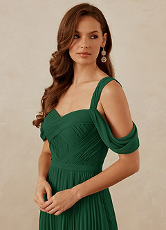 Christian Siriano Bridal for Azazie 1013 Bridesmaid Dresses Dark Green A-Line Off the Shoulder Chiffon Dress image2