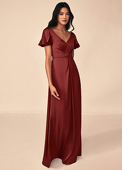 Azazie Soren Bridesmaid Dresses Terracotta A-Line Pleated Stretch Satin Dress image4