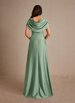 Azazie Branford Mother of the Bride Dresses Matcha A-Line Pleated Stretch Satin Dress image3