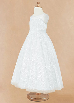 Azazie Siwa Blumenmädchenkleider A-Linie Mit Perlen Tüll Kleid Diamantweiß image6