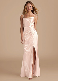 Azazie Marzia Bridesmaid Dresses Rose Gold Mermaid Pleated Metallic Satin Dress image4