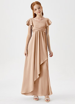 Azazie Omari Junior English Rose A-Line Pleated Stretch Satin Dress image3