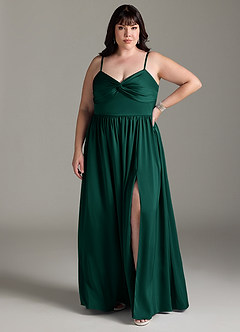 Azazie Zeya Bridesmaid Dresses Emerald A-Line Pleated Stretch Satin Dress image9